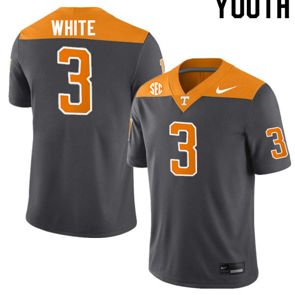 Youth #3 Squirrel White Tennessee Volunteers College Football Jerseys Stitched-Anthracite